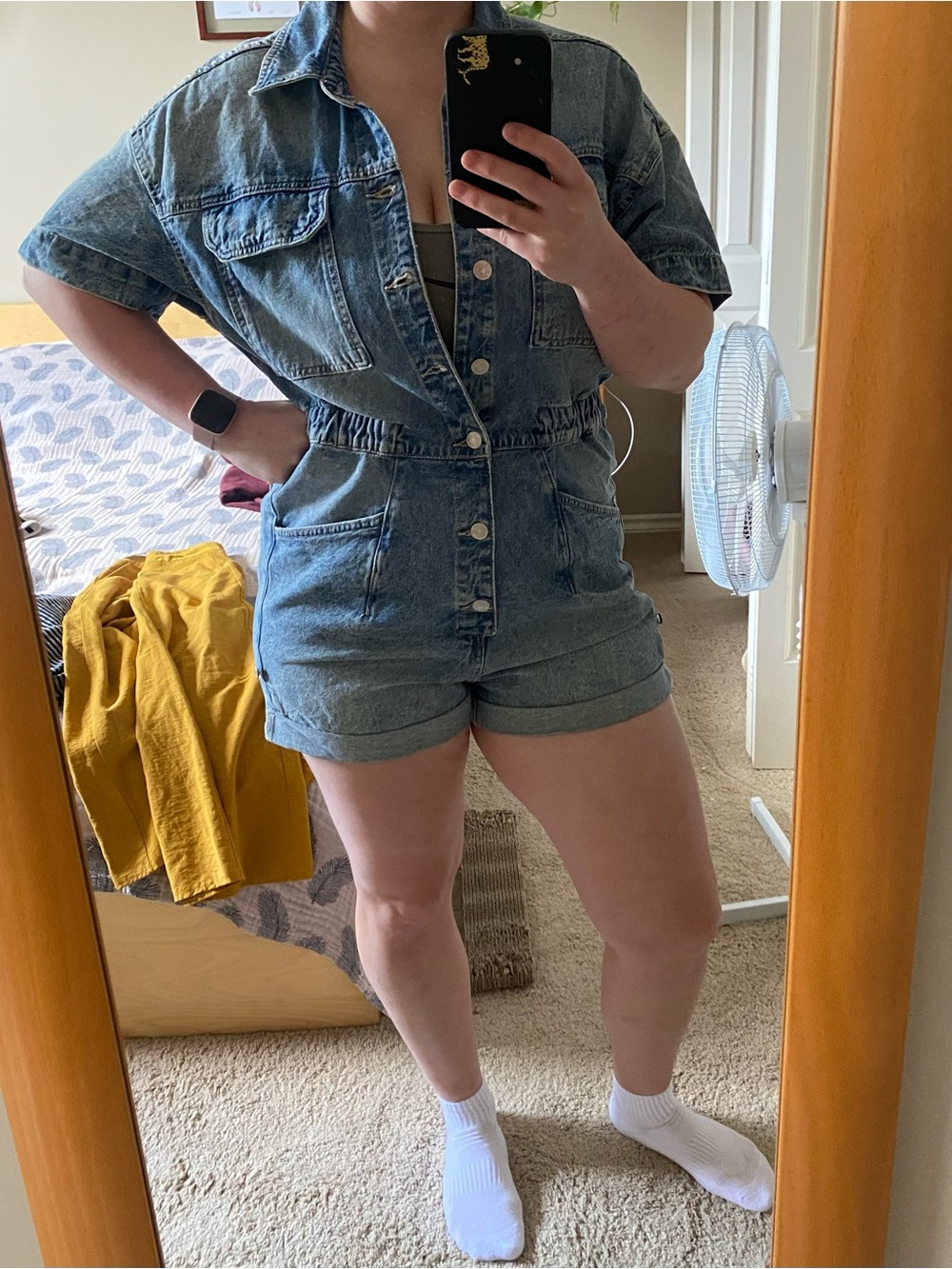 Free People denim button up romper, medium